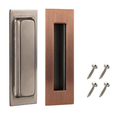 Imagem de Kindoodos Puxadores de porta embutidos, puxadores de descarga de dedo, ferragens vintage de 15 cm de cor vermelha, puxadores de porta de armário deslizantes retangulares de aço inoxidável (pacote com