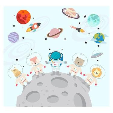Imagem de Papel de Parede Adesivo Infantil Astronautas Espaço Bebe Quarto - 594p