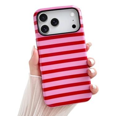 Imagem de Skyseaco Capa para telefone AA Pro Max fofa estética listrada horizontal para mulheres meninas à prova de choque fina TPU e capa protetora de policarbonato rígido - vermelho e rosa