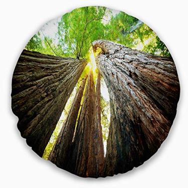 Imagem de Designart Sequoia Tree' Fotografia manta redonda sala de estar, sofá, almofada + capa de almofada impressa em ambos os lados 40,64 cm