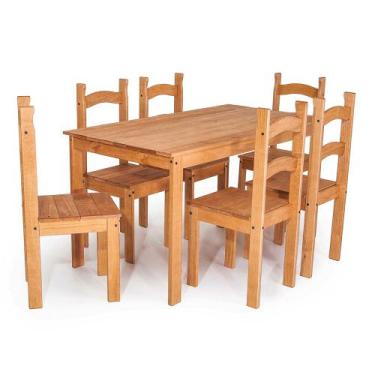 Imagem de Conjunto Mesa de Jantar 140x70 Rústica com 6 Cadeiras em Madeira Maciç