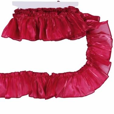 Imagem de Acabamento de renda plissada de organza de 7,6 cm de largura, 5 metros de acabamento de renda plissado com babados para costura DIY, cortina de vestido de casamento fronha decoração (vermelho)