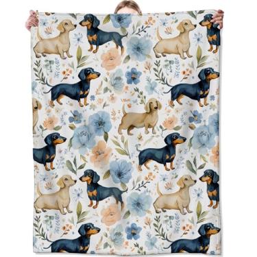 Imagem de Zeleda Lindo cobertor de dachshund, cachorro engraçado e cobertores florais coloridos, presentes para adultos e crianças, casa dormitório área de animais de estimação piquenique e decoração de viagem