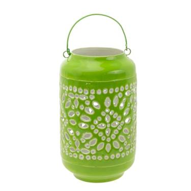 Imagem de Boston International Lanterna/suporte de vela lanternas decorativas de metal para ambientes externos | Domésticas de mesa e pátios: médio, verde limão