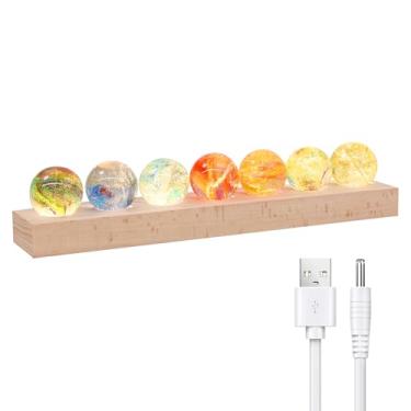 Imagem de KTZCTPCA Luz noturna de bola de vidro, lâmpada noturna de esfera de 7 núcleos com base de luz LED de madeira, lâmpada de dormir, luzes USB decorativas para meditação, energia positiva, decoração de