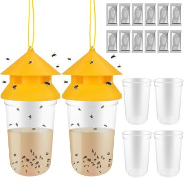 Imagem de Armadilhas para moscas ao ar livre, pacote com 2 armadilhas para moscas reutilizáveis para pátio com 12 refis de iscas não tóxicas e dissolúveis, matador de insetos para todas as moscas de sujeira com