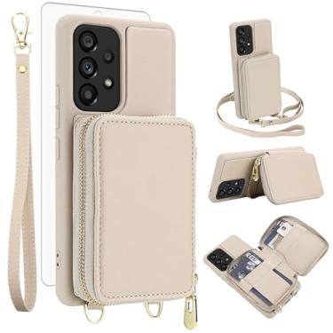 Imagem de Capa de celular para Samsung Galaxy A53 5G carteira celular com protetor de tela de vidro temperado alça transversal cordão RFID bloqueio de cartão de crédito A 53 G5 53A SM A536U 6,5 polegadas 2022