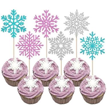 Imagem de 36 Pack Snowflake Cupcake Toppers Glitter Winter Snowflake Cupcake Picks Winter Frozen Cake Decorations Christmas Baby Shower Kids Birthday Party Supplies Purple