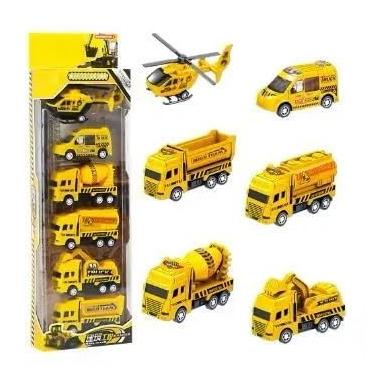 Imagem de Coleção Kit 6 Carrinhos De Ficção Construção, Helicóptero, Carro, Caminhão Brinquedo, Escavadeira, Ambulância, Betoneira