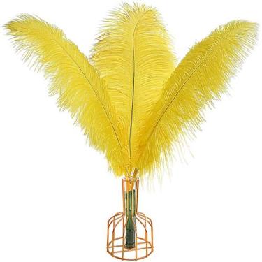 Imagem de Penas de avestruz THARAHT amarelas 30cm-35cm 12 unidades para decoraçã