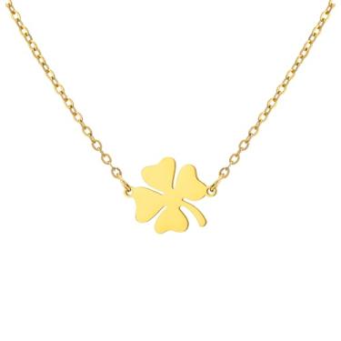 Imagem de PDOUSELF Colar feminino de trevo de quatro folhas da sorte com pingente de trevo de aço inoxidável, presentes de Dia de São Patrício, berloques da sorte, presente, 20, Aço inoxidável, Sem Pedra