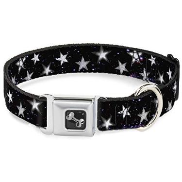 Imagem de Buckle-Down Coleira para cachorro fivela de cinto de segurança estrelas brilhantes no espaço preto roxo branco 40,6 a 58,8 cm de largura, multicolorido, DC-W30760-WM