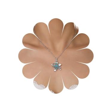 Imagem de Ximdble Colar vintage com pingente de flor de metal turquesa, colar de prata exagerado, corrente de flor, colar de corrente floral, joia feminina