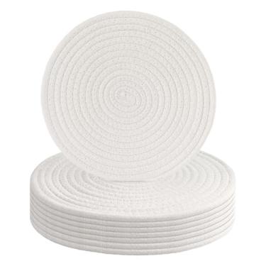 Imagem de Conjunto de 8 tapetes resistentes ao calor para panelas de bancada para cozinhas, trivets para panelas e frigideiras quentes e bancadas de quartzo, decoração de cozinha de fazenda, bege