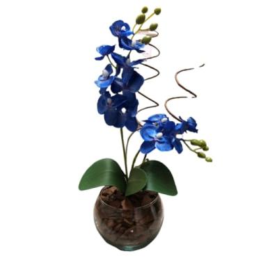 Imagem de Arranjo De Flores Artificiais Orquidea 40 Cm Altura Com Vaso De Vidro E Musgo Natural Decoracao Sala quarto quarto(AZUL)