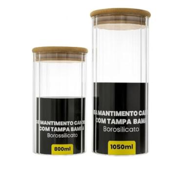 Imagem de Conjunto de 2 Potes de Vidro Herméticos com Tampa de Bambu – 1050 ml + 800 ml