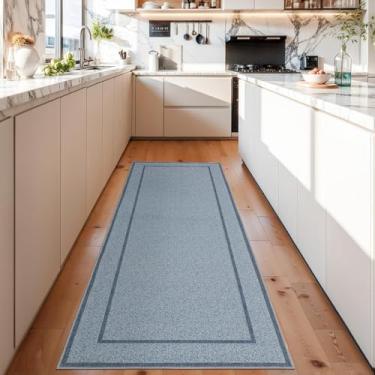 Imagem de GarveeHome Tapetes para área interna, resistente ao clima, fácil de limpar, ultrafino, antiderrapante, resistente a manchas, tapete para sala de jantar, quarto, azul, 5 x 1,8 m