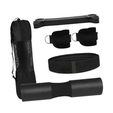 Imagem de Aymzbd Conjunto de Mantas para Agachamento com Barra E Tira de Tornozelo, Conforto para Treino, Manta Antiderrapante para Pescoço E Ombro com Barra para Impu, Preto