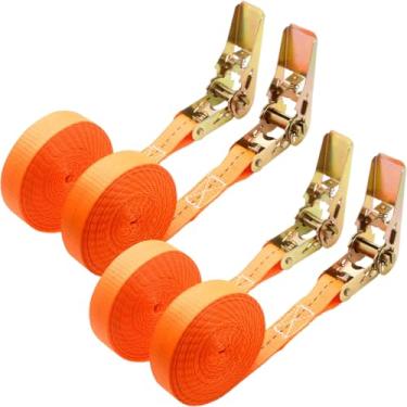 Imagem de 4 peças de tiras de catraca resistentes, 2,5 cm x 6 m de amarração de alça de catraca, alças de caminhão de carga de amarração laranja com gancho duplo J durável para caminhões, reboques, caiaques