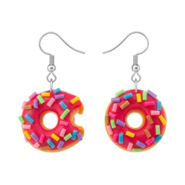 Imagem de Best Wing Jewelry Brincos grandes com pingente de argila de polímero rosquinha rosquinha rosa, Argila Polímera, Na