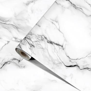 Imagem de HOMETITUTE Papel de parede de mármore branco preto descasque e cole 39.9 cm x 100.1 cm papel de contato de vinil removível autoadesivo para parede, bancada, armários, móveis, decoração de casa