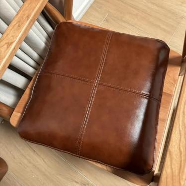 Imagem de Almofada para assento de cadeira de madeira de couro genuíno (marrom vintage (estilo pena), 45 x 45 x 3 cm)