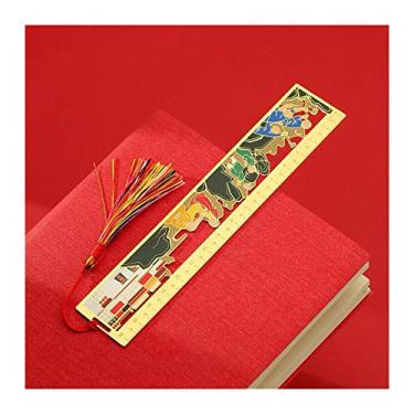 Imagem de Marcador de página de metal vintage com régua de latão vintage com borlas delicadas marcador de livro criativo para escola, escritório, casa (16,3 cm) marcador de página de metal