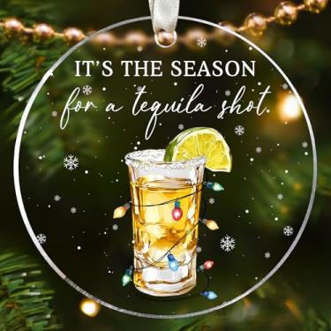 Imagem de HUNIGIFT Enfeite de tequila - presentes de tequila - presentes para amantes de bebidas, barman - enfeites de bebida, enfeites de copos de bebida para árvore de Natal - ornamento de acrílico