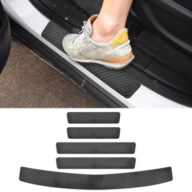 Imagem de LANZMYAN Compatível com Chevrolet 5 peças de protetor de soleira de porta de carro, adesivo de proteção de borda de entrada de porta de couro de fibra de carbono, protetor de para-choque traseiro