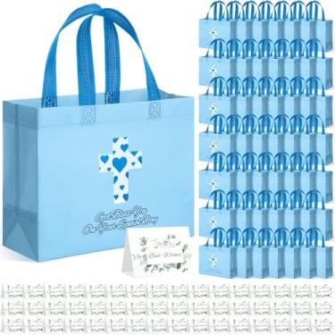 Imagem de SilTriangle 50 sacos de presente de igreja religiosa cristã a granel reutilizáveis, não tecidos, 25,4 x 20,3 cm, com alça para mulheres, aniversário, casamento, para doces bíblicos