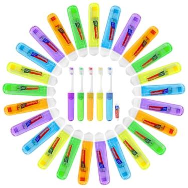 Imagem de Lilingsty Conjunto de viagem para escova de dentes, escova de dentes e pasta de dente, embalado individualmente, inclui estojo de armazenamento, design dobrável, 5 cores, ideal para viagens de