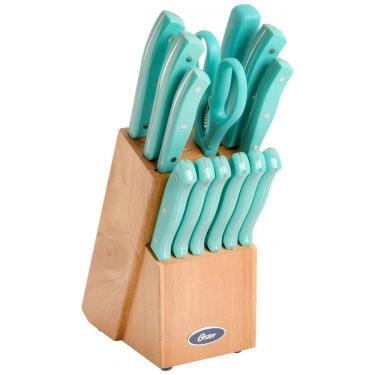 Imagem de Conjunto de Facas em Aço Inoxidável com Bloco de Bancada, 14 Peças, Oster, Azul