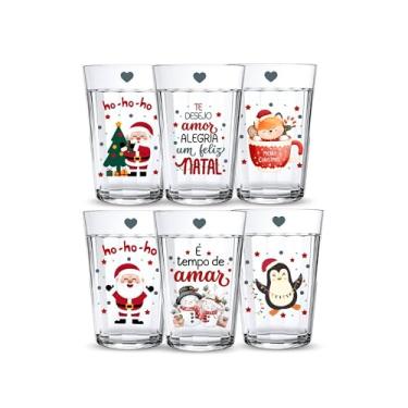 Imagem de Jogo 6 Copos Americanos 190ml Vidro Especial Frase Feliz Natal Mesa Posta Decorativa Agua Cafe Suco