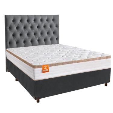 Imagem de Cama + Box Cinza E Colchão Molas Ensacadas Casal - Isis Real Inducol + Cabeceira