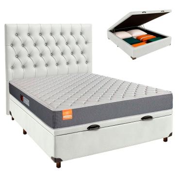 Imagem de Cama Box Bau + Colchão Casal D23 Pro Inducol + Cabeceira Estofada