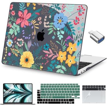 Imagem de Teryeefi Capa para MacBook Air 13 M1 2020 2019 versão 2018 A2337 A2179 A1932, capa rígida transparente para laptop com protetor de tela, capa de teclado, filme trackpad e adaptador tipo C, floral