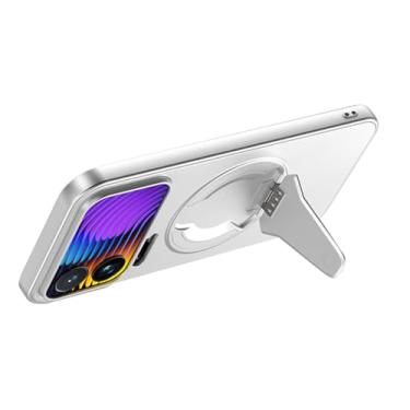 Imagem de HAOMRIYL Capa magnética para Xiaomi 17 Pro Max/17 Pro/17, capa de suporte oculta, proteção para câmera, fina, rígida, antiarranhões, capa de PC, prata, 17