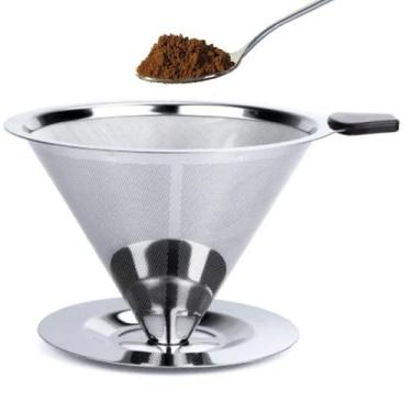 Imagem de Filtro Coador de Café Chá Reutilizável Em Aço Inox Lavável Cor:Inox - 