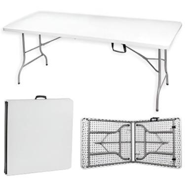 Imagem de Mesa Dobrável Portátil em Formato de Maleta: Ideal para Camping, Eventos e Uso Interno com Alça para Fácil Transporte e Armazenamento(Branco)