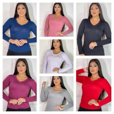 Imagem de Kit 5 Blusas Femininas Gola Alta Segunda Pele Manga Longa inverno - GK
