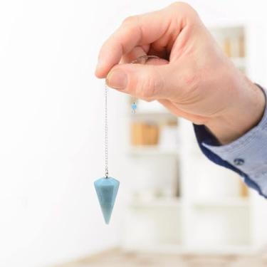 Imagem de Pêndulo de cristal de ponta amazonita para cura e absorção de energia para meditação 37 mm