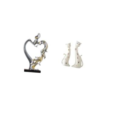 Imagem de Fenteer Estatueta de Gato de Casal Se Beijando, Ornamento de Mesa Colecionável para Quarto, Casamento, Estante, Armário, Decoração de Casa, Sala de Jantar, Me