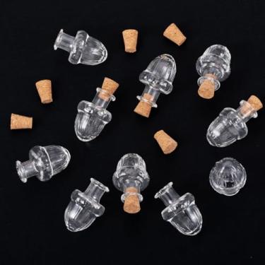 Imagem de 10 frascos de vidro de 2,7 x 1,7 cm (1,06 x 0,67 pol.) Recipientes de contas com rolha de cortiça, garrafa de desejos para armazenamento de contas, chaveiro faça você mesmo artesanato feito à mão