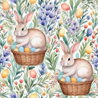 Imagem de Tecido Tricoline Coelho no Cesto (Coelhinho da Páscoa) - Peripan - 50 