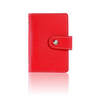Imagem de Porta-cartões de visita, estojo de couro PU, porta-cartões de crédito, porta-cartões de identificação para homens e mulheres, capacidade para cerca de 26 cartões, vermelho