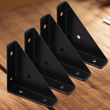 Imagem de 4 peças de suporte de canto preto suporte de canto, suportes de canto de metal suporte de prateleira de canto triangular, suportes de canto de 66 mm × 66 mm para madeira, conector de suporte de canto