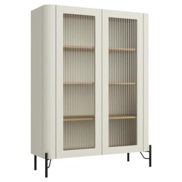 Imagem de Cristaleira Sala De Jantar 2 Portas Vidro Pés Industrial Preto Naim I0