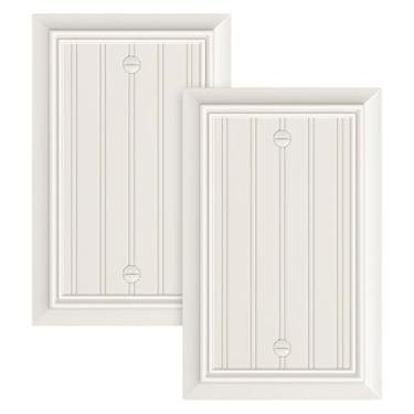 Imagem de Pacote com 2 placas de parede clássicas em branco, placa de parede de fibra de bambu natural durável, placa de parede de amêndoa clara 1 gangue para tomadas/interruptores não utilizados