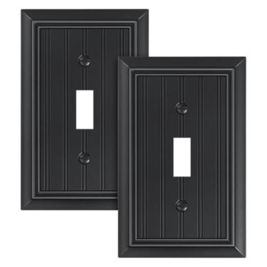 Imagem de Pacote com 2 placas clássicas para interruptores de luz de interruptor único, placas decorativas de fibra de bambu natural durável, preto fosco, placa de parede de 1 grupo