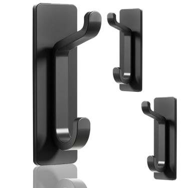 Imagem de Ganchos de parede para casaco e toalha, gancho de porta adesivo de 5,8 kg, pacote com 3 adesivos pretos, sem necessidade de perfuração, fixação forte para pendurar casacos, toalhas, chaves, bolsas